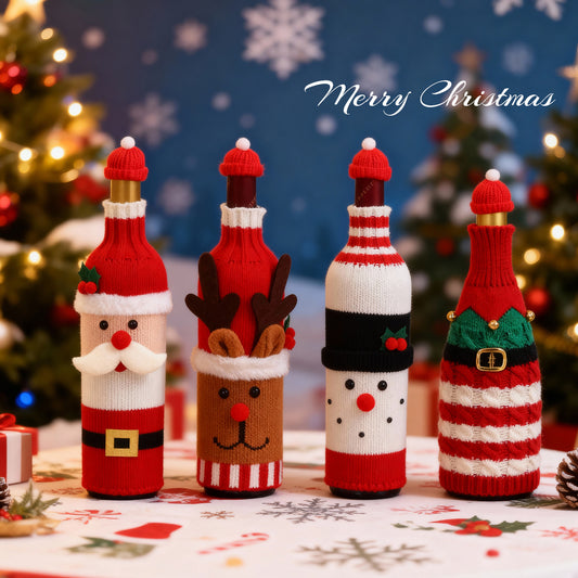 Christmas Wine Bottle Cover Champagne Red Wine Creative Knitted Elderly Wine Cover Hotel Restaurant Holiday Decoration Supplies