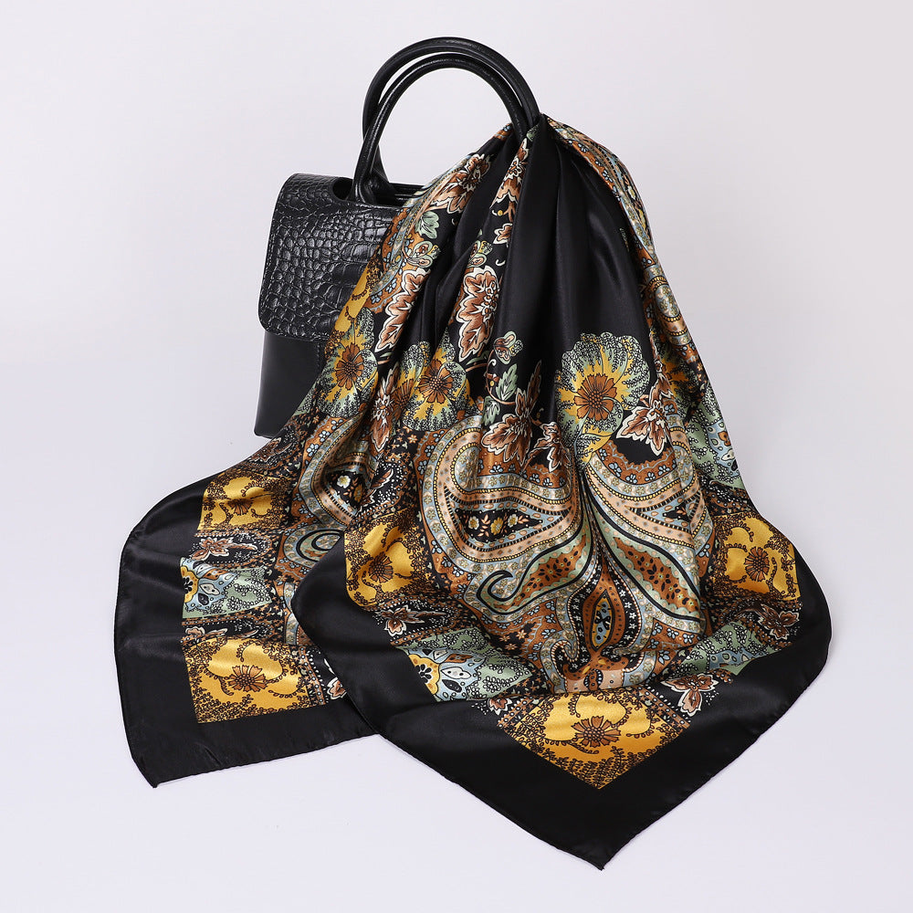 Cashew Print Silk Scarf for Women, European and American Trendy Versatile Shawl, 90cm Square Scarf