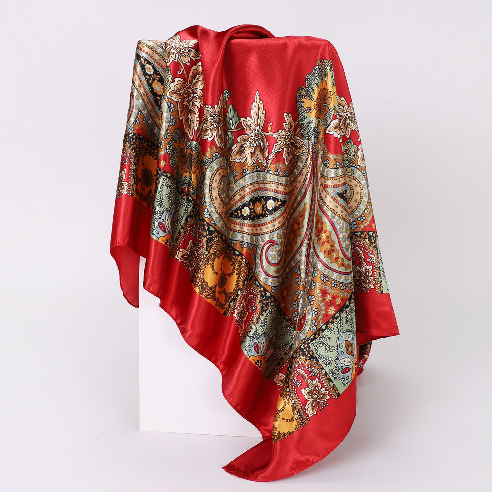 Cashew Print Silk Scarf for Women, European and American Trendy Versatile Shawl, 90cm Square Scarf