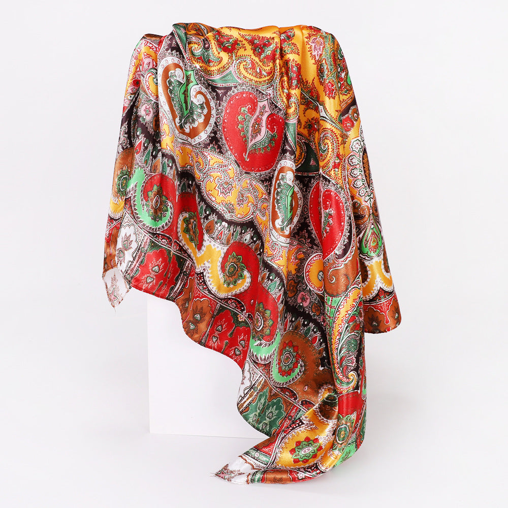Cashew Print Silk Scarf for Women, European and American Trendy Versatile Shawl, 90cm Square Scarf