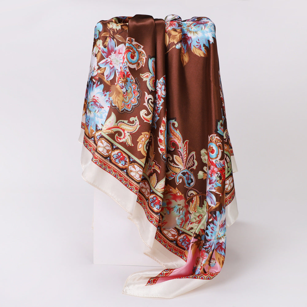 Cashew Print Silk Scarf for Women, European and American Trendy Versatile Shawl, 90cm Square Scarf