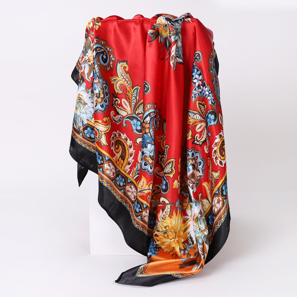 Cashew Print Silk Scarf for Women, European and American Trendy Versatile Shawl, 90cm Square Scarf