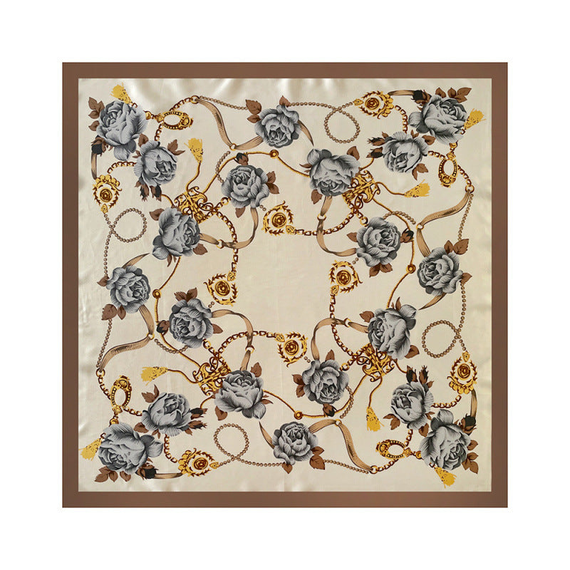 90cm Silk Scarf Wholesale Satin Headscarf Classic Floral Print Large Square Scarf Silk Scarf European and American Women's Cross-Border Shawl