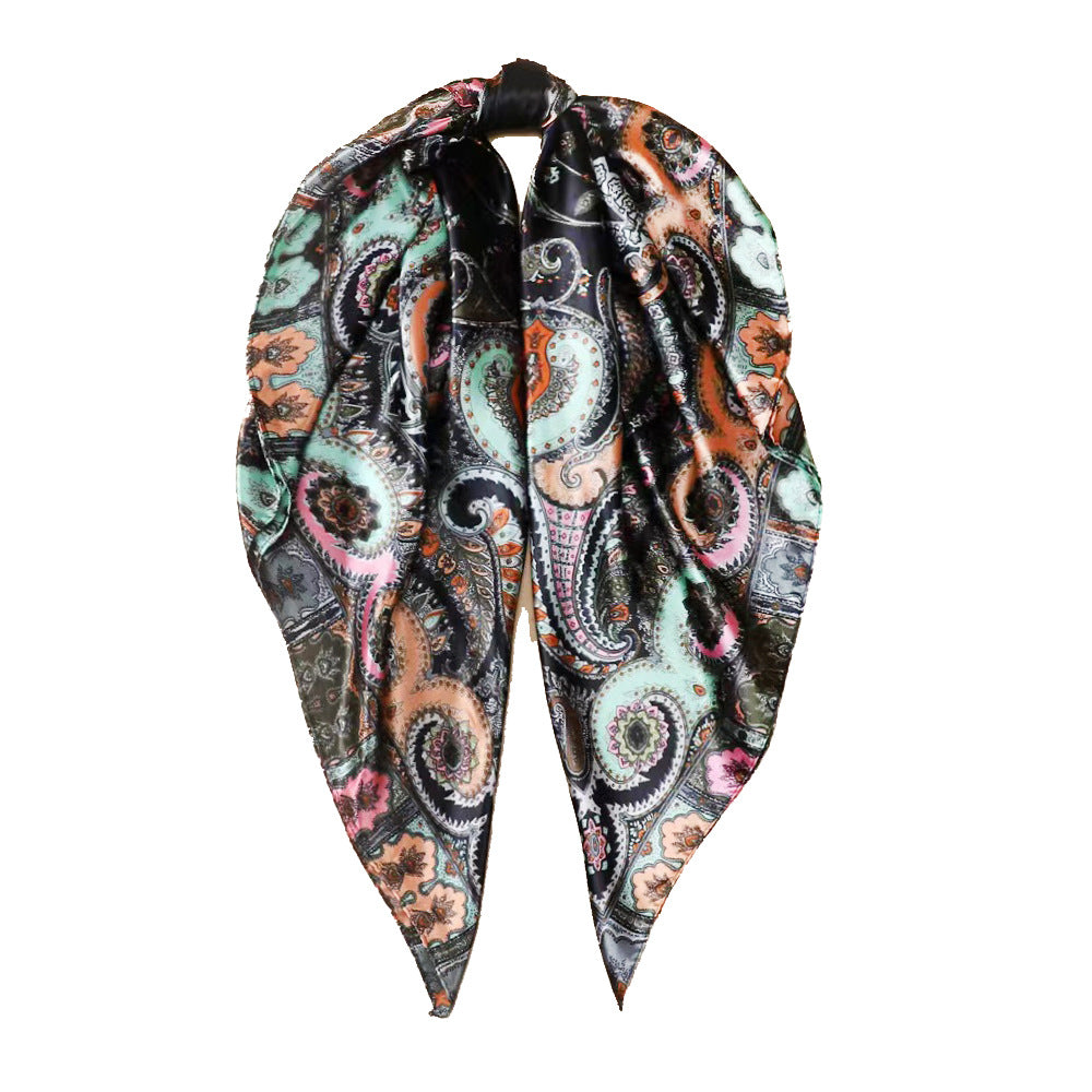 Cashew Print Silk Scarf for Women, European and American Trendy Versatile Shawl, 90cm Square Scarf