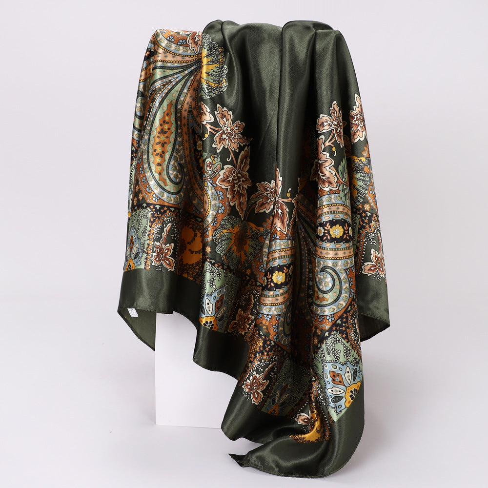 Cashew Print Silk Scarf for Women, European and American Trendy Versatile Shawl, 90cm Square Scarf