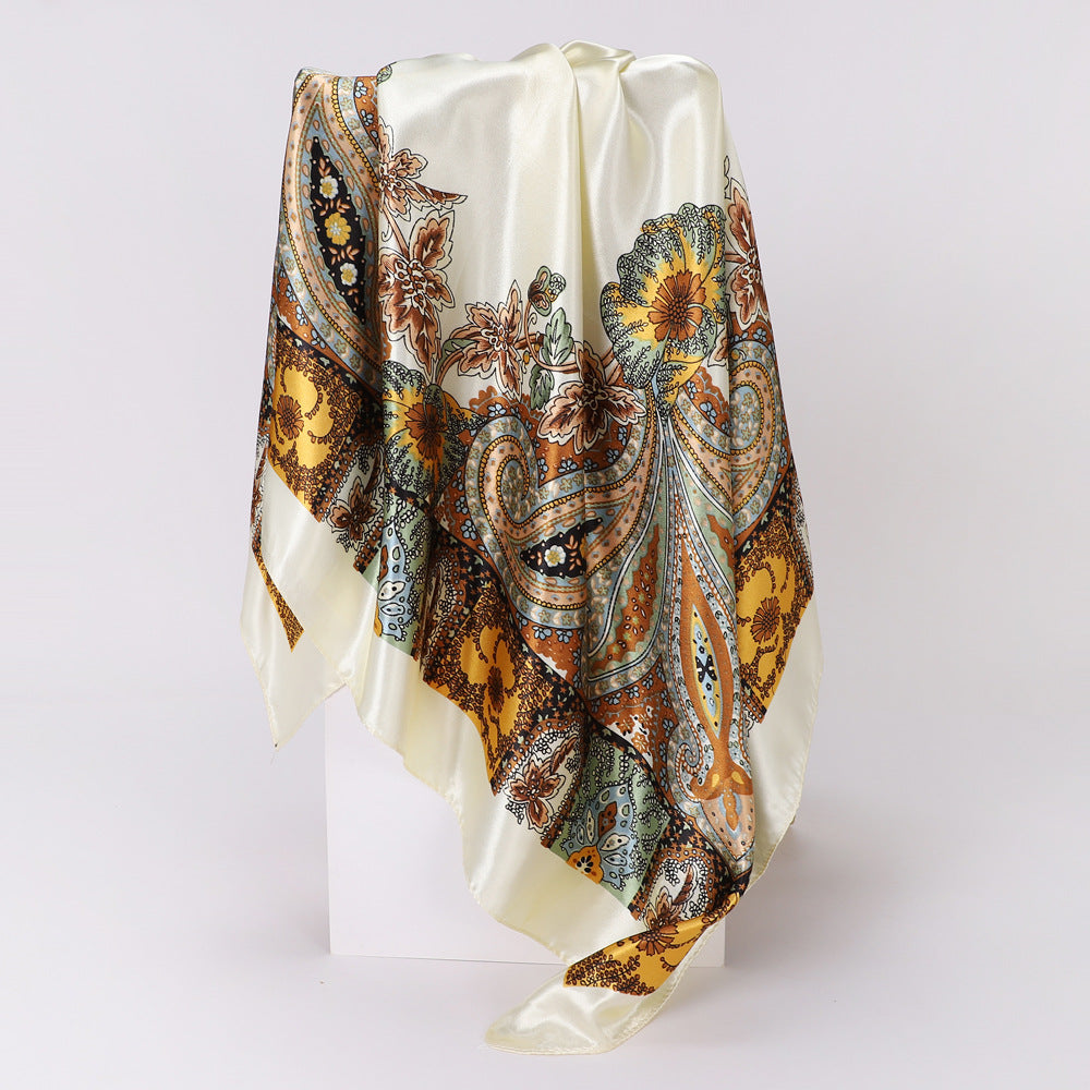 Cashew Print Silk Scarf for Women, European and American Trendy Versatile Shawl, 90cm Square Scarf