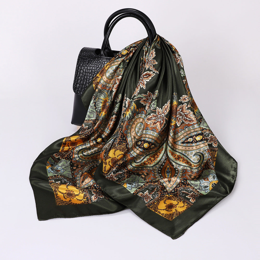 Cashew Print Silk Scarf for Women, European and American Trendy Versatile Shawl, 90cm Square Scarf