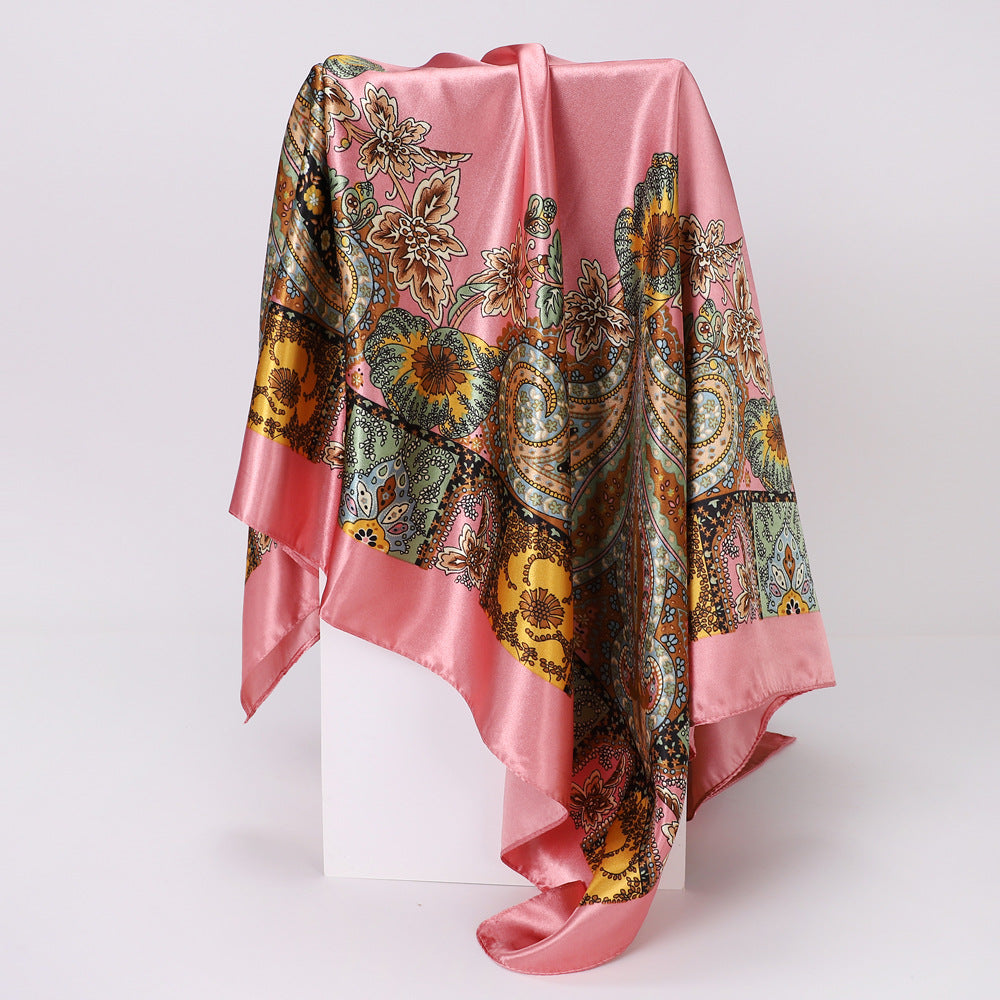 Cashew Print Silk Scarf for Women, European and American Trendy Versatile Shawl, 90cm Square Scarf