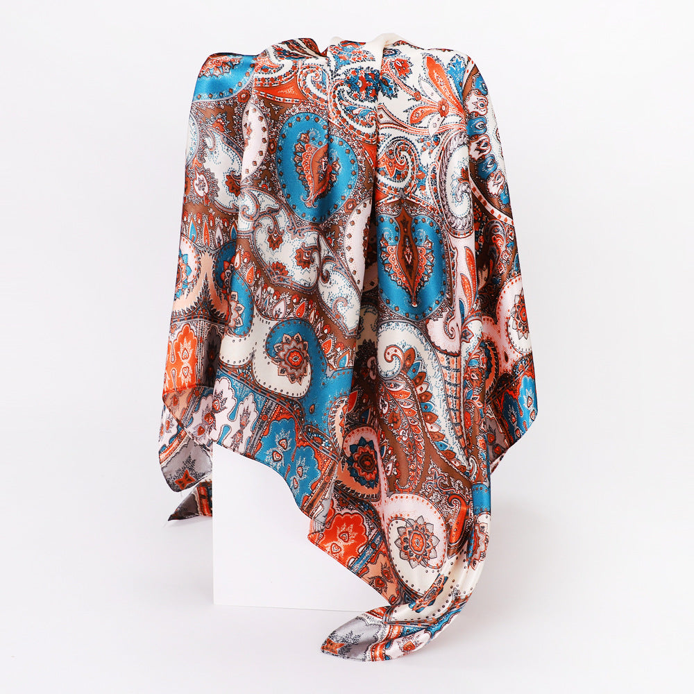 Cashew Print Silk Scarf for Women, European and American Trendy Versatile Shawl, 90cm Square Scarf