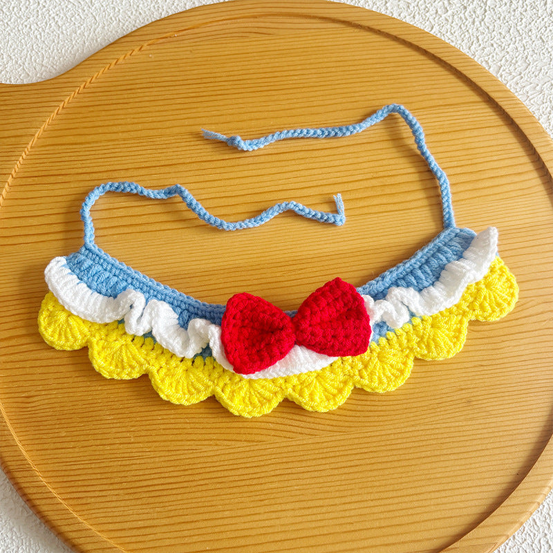 25 Spring Pet Knitted Scarf Cat Flower Woven Collar Dog Yarn Drool Towel Cute Orange Decoration