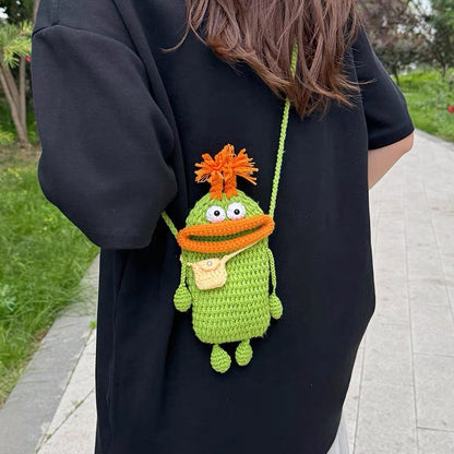 Yarn Crochet Sausage Mouth Phone Bag Finished Handmade Knitted Ugly Cute Crossbody Bag Women's Bag Children's Coin Purse