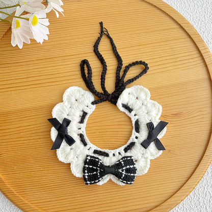 25 Spring Pet Knitted Scarf Cat Flower Woven Collar Dog Yarn Drool Towel Cute Orange Decoration