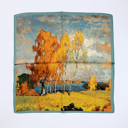 European Retro Oil Painting Floral Print Silk Scarf Small Square Scarf for Women Spring and Autumn Korean Style Mulberry Silk Decorative Small Scarf