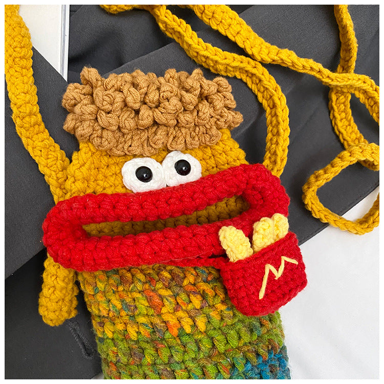 Yarn Crochet Sausage Mouth Phone Bag Finished Handmade Knitted Ugly Cute Crossbody Bag Women's Bag Children's Coin Purse
