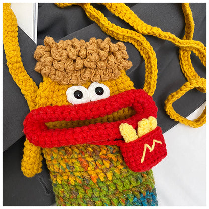 Yarn Crochet Sausage Mouth Phone Bag Finished Handmade Knitted Ugly Cute Crossbody Bag Women's Bag Children's Coin Purse