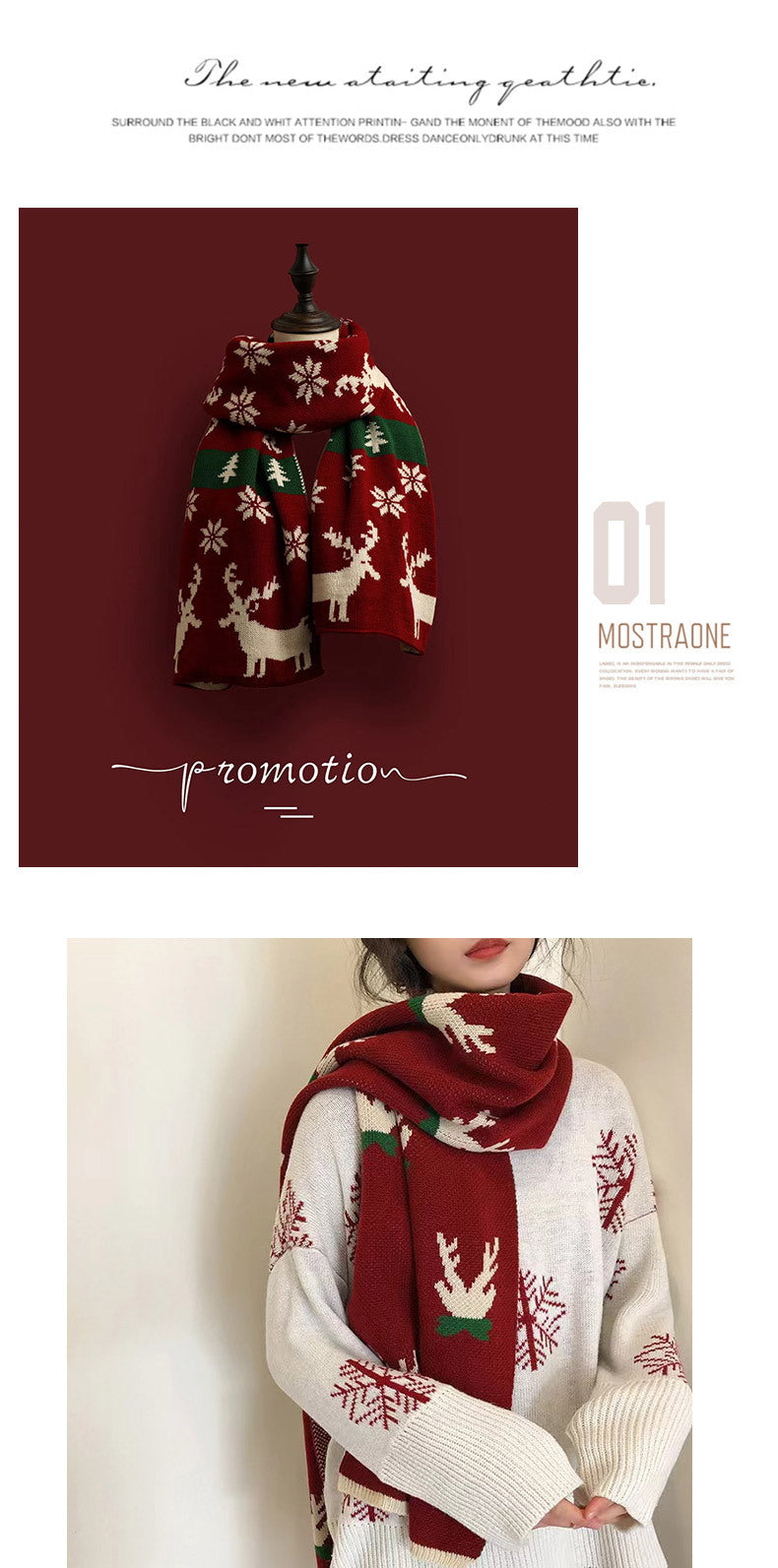 New Christmas Scarf for Women, Versatile, Brightening, Imitation Cashmere Reindeer Scarf, New Year Red Scarf