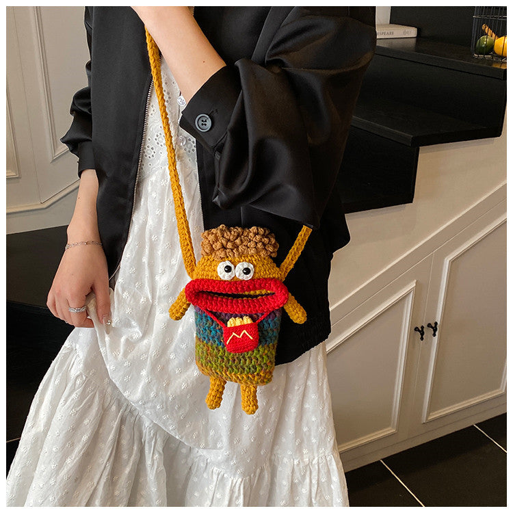 Yarn Crochet Sausage Mouth Phone Bag Finished Handmade Knitted Ugly Cute Crossbody Bag Women's Bag Children's Coin Purse