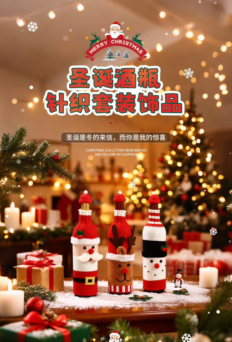 Christmas Wine Bottle Cover Champagne Red Wine Creative Knitted Elderly Wine Cover Hotel Restaurant Holiday Decoration Supplies