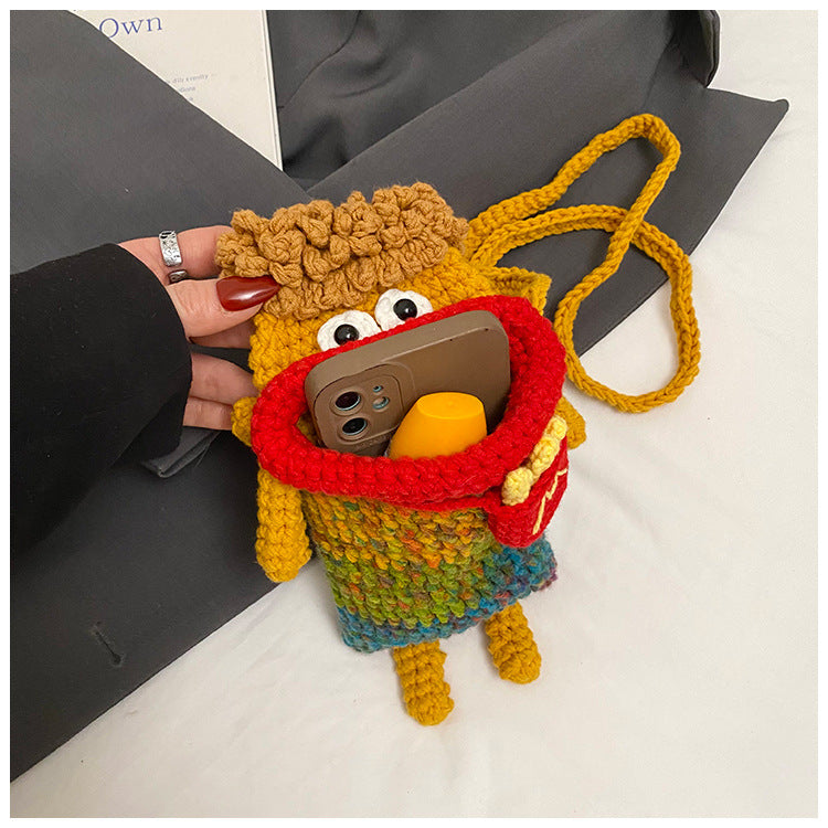 Yarn Crochet Sausage Mouth Phone Bag Finished Handmade Knitted Ugly Cute Crossbody Bag Women's Bag Children's Coin Purse