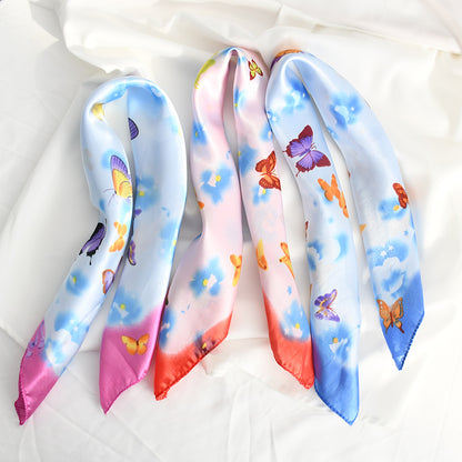Flower Silk Scarf 50x50 Square Silk Scarf