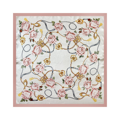 90cm Silk Scarf Wholesale Satin Headscarf Classic Floral Print Large Square Scarf Silk Scarf European and American Women's Cross-Border Shawl