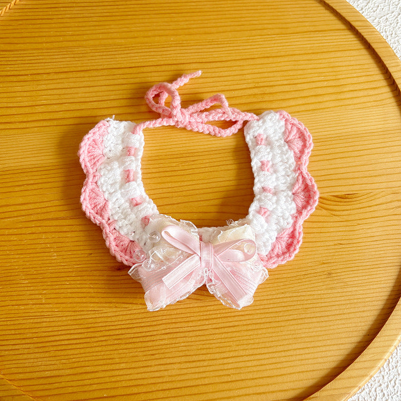 25 Spring Pet Knitted Scarf Cat Flower Woven Collar Dog Yarn Drool Towel Cute Orange Decoration