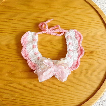 25 Spring Pet Knitted Scarf Cat Flower Woven Collar Dog Yarn Drool Towel Cute Orange Decoration