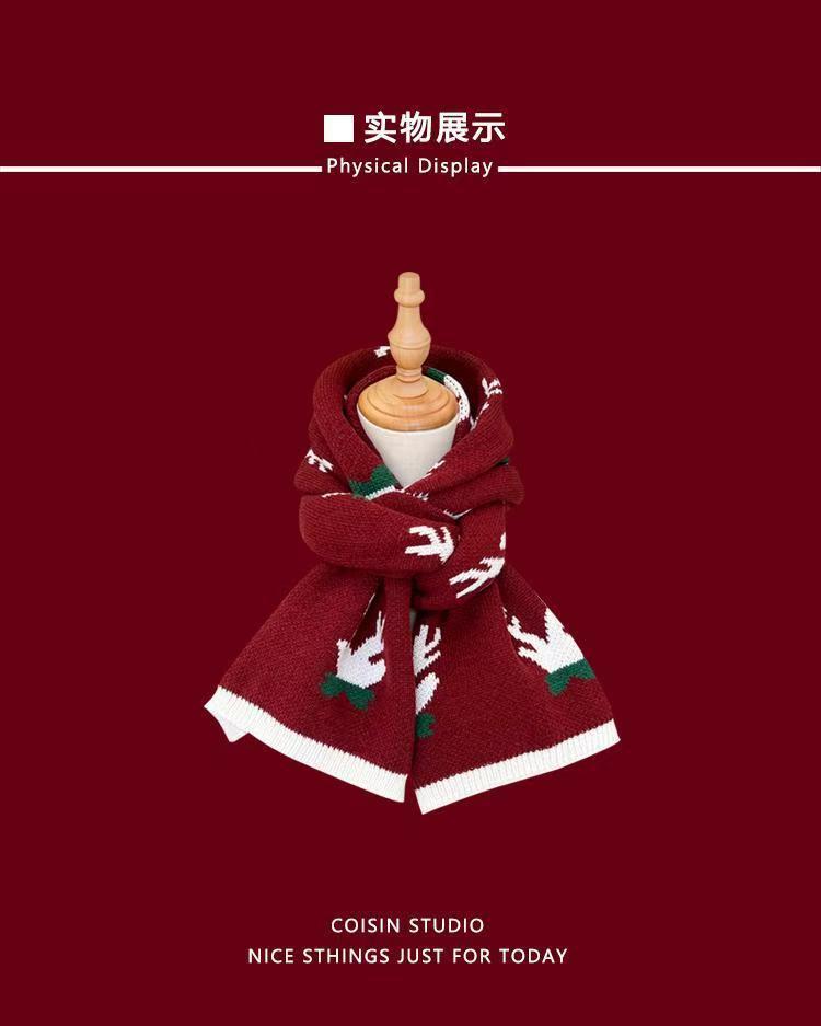 New Christmas Scarf for Women, Versatile, Brightening, Imitation Cashmere Reindeer Scarf, New Year Red Scarf