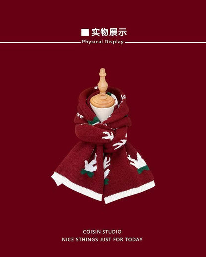 New Christmas Scarf for Women, Versatile, Brightening, Imitation Cashmere Reindeer Scarf, New Year Red Scarf