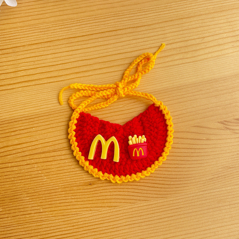 25 Spring Pet Knitted Scarf Cat Flower Woven Collar Dog Yarn Drool Towel Cute Orange Decoration