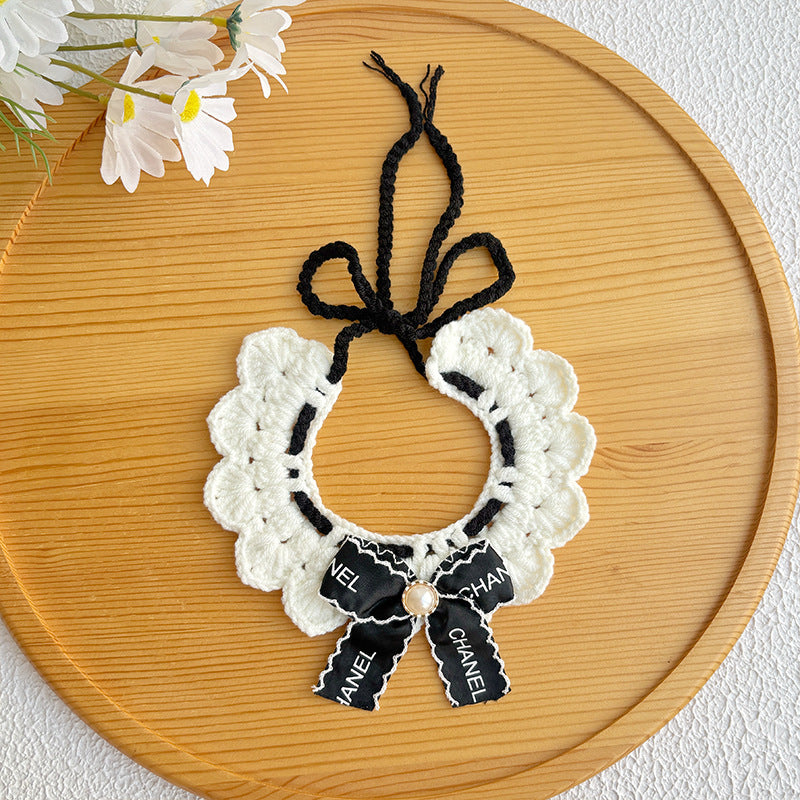 25 Spring Pet Knitted Scarf Cat Flower Woven Collar Dog Yarn Drool Towel Cute Orange Decoration