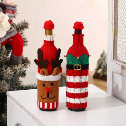 Christmas Wine Bottle Cover Champagne Red Wine Creative Knitted Elderly Wine Cover Hotel Restaurant Holiday Decoration Supplies