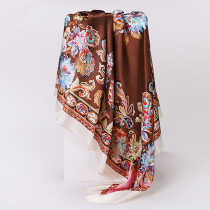 Cashew Print Silk Scarf for Women, European and American Trendy Versatile Shawl, 90cm Square Scarf