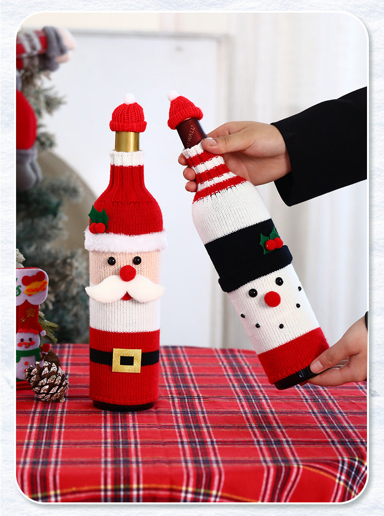 Christmas Wine Bottle Cover Champagne Red Wine Creative Knitted Elderly Wine Cover Hotel Restaurant Holiday Decoration Supplies