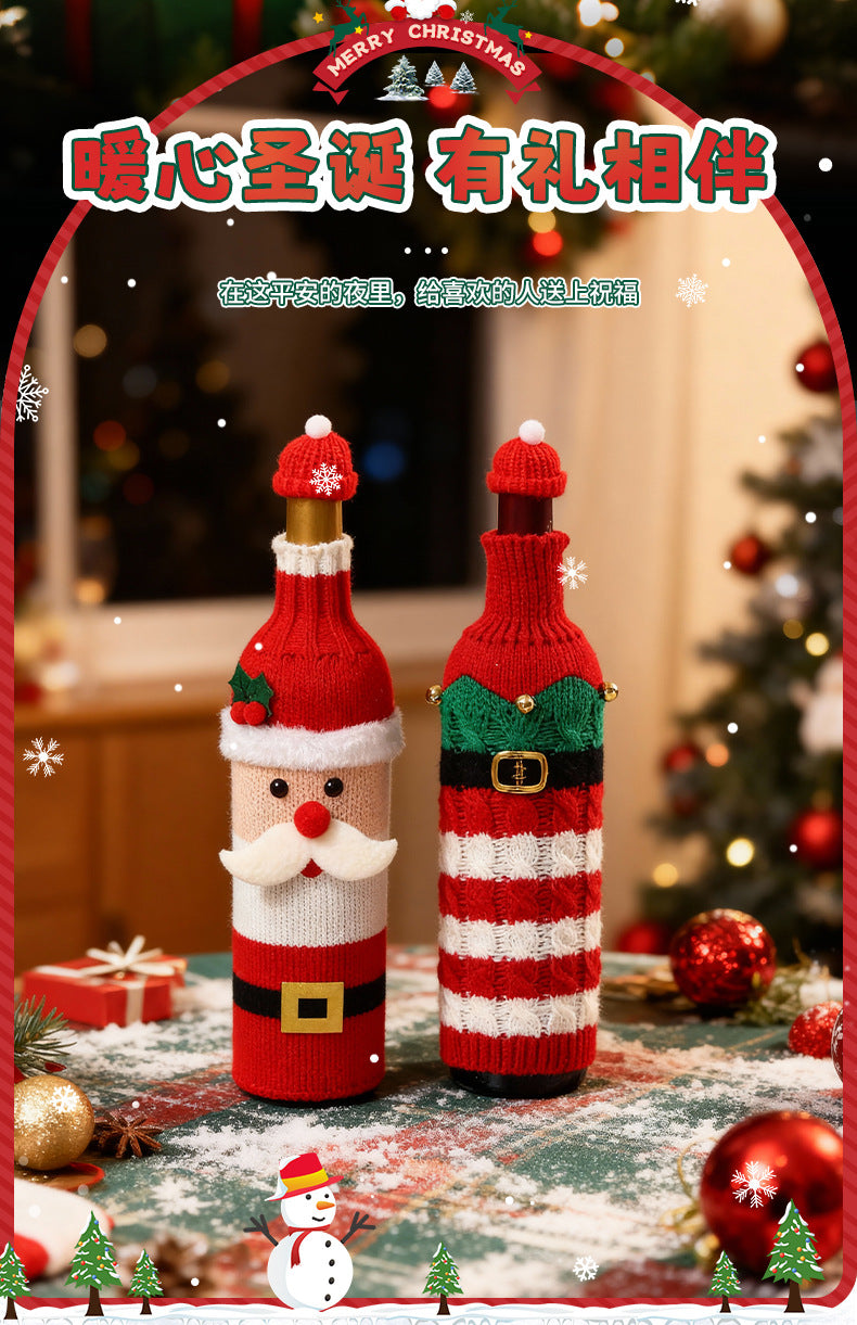 Christmas Wine Bottle Cover Champagne Red Wine Creative Knitted Elderly Wine Cover Hotel Restaurant Holiday Decoration Supplies