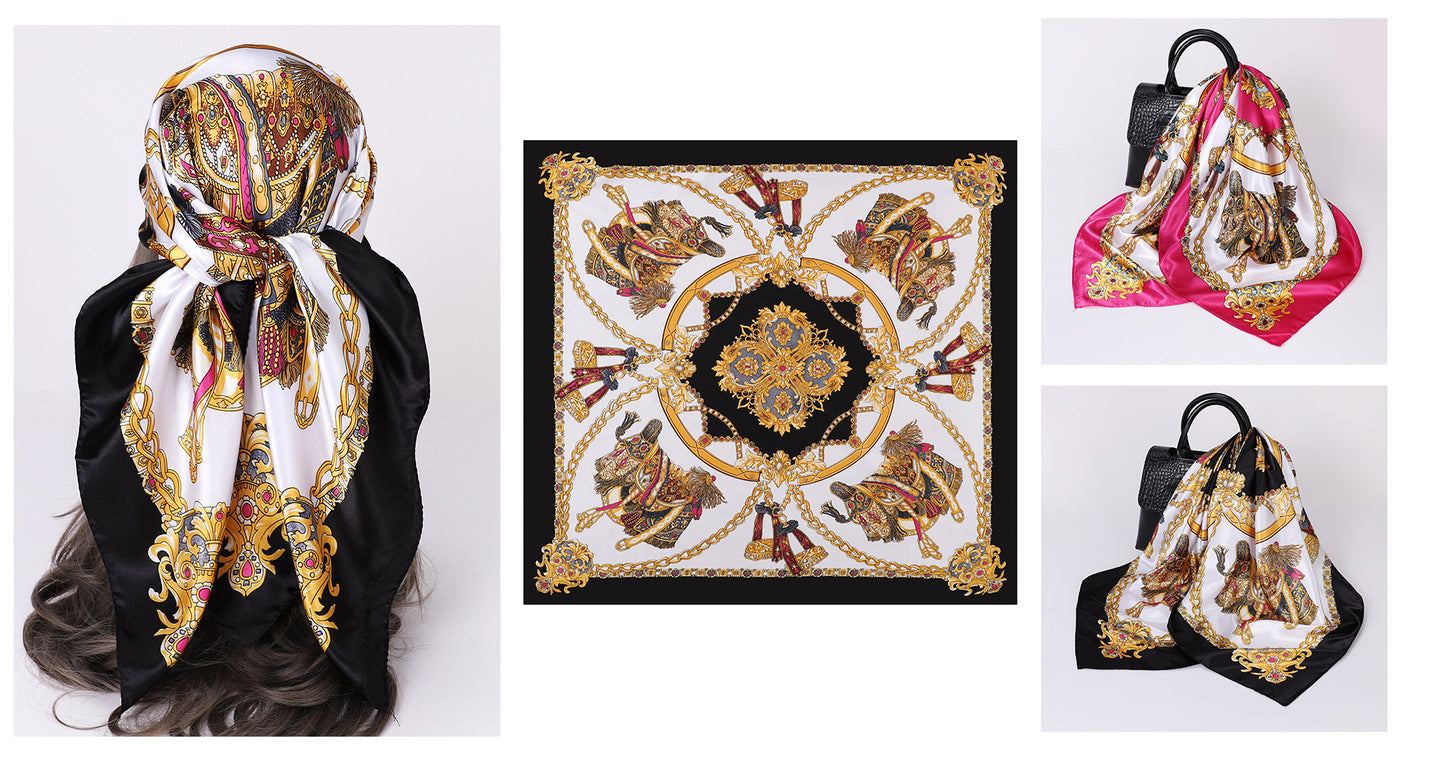 Cashew Print Silk Scarf for Women, European and American Trendy Versatile Shawl, 90cm Square Scarf