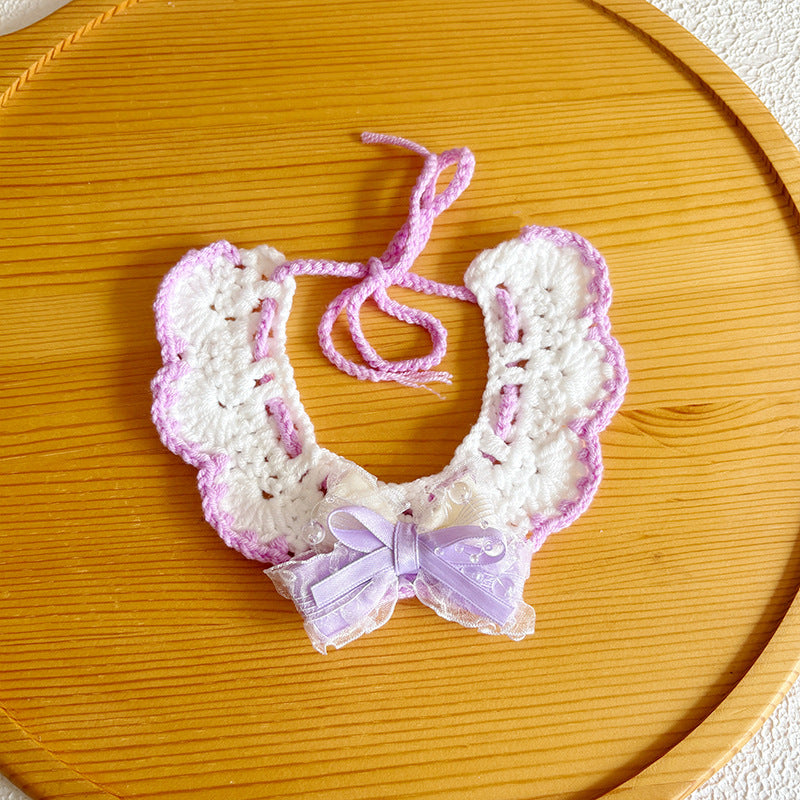 25 Spring Pet Knitted Scarf Cat Flower Woven Collar Dog Yarn Drool Towel Cute Orange Decoration