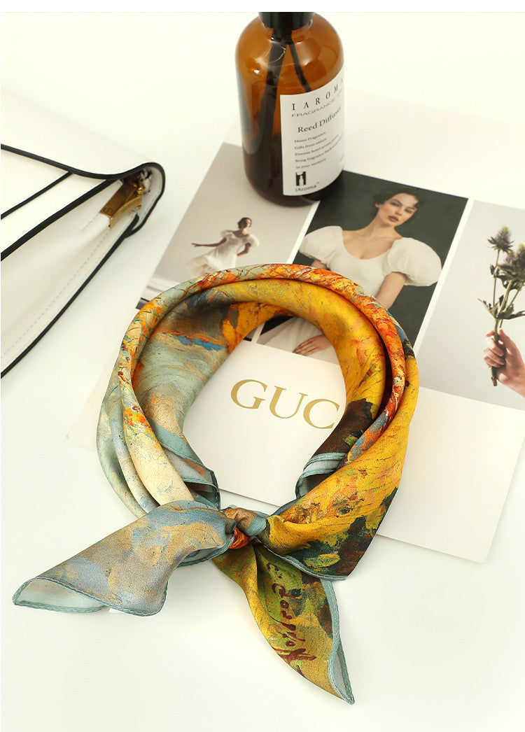 [100% Mulberry Silk] Silk Scarf for Women Autumn Scarf Neck Warmer Versatile Hairband Fashion Small Square Scarf