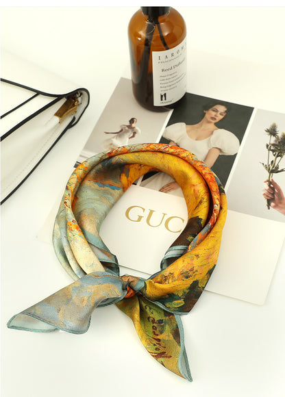 [100% Mulberry Silk] Silk Scarf for Women Autumn Scarf Neck Warmer Versatile Hairband Fashion Small Square Scarf