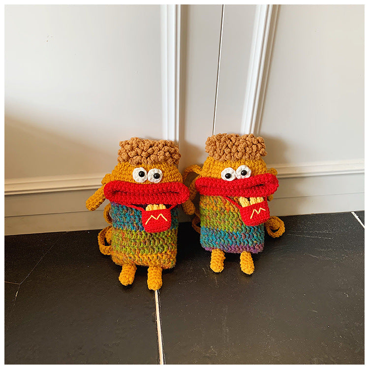 Yarn Crochet Sausage Mouth Phone Bag Finished Handmade Knitted Ugly Cute Crossbody Bag Women's Bag Children's Coin Purse