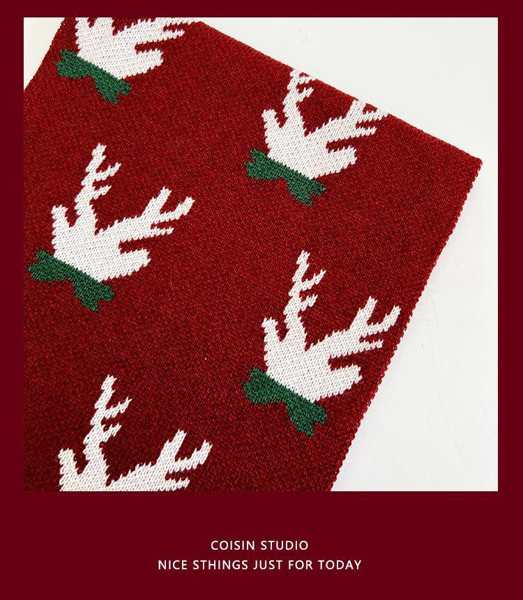 New Christmas Scarf for Women, Versatile, Brightening, Imitation Cashmere Reindeer Scarf, New Year Red Scarf