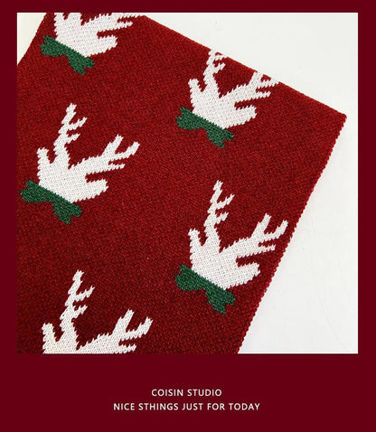 New Christmas Scarf for Women, Versatile, Brightening, Imitation Cashmere Reindeer Scarf, New Year Red Scarf