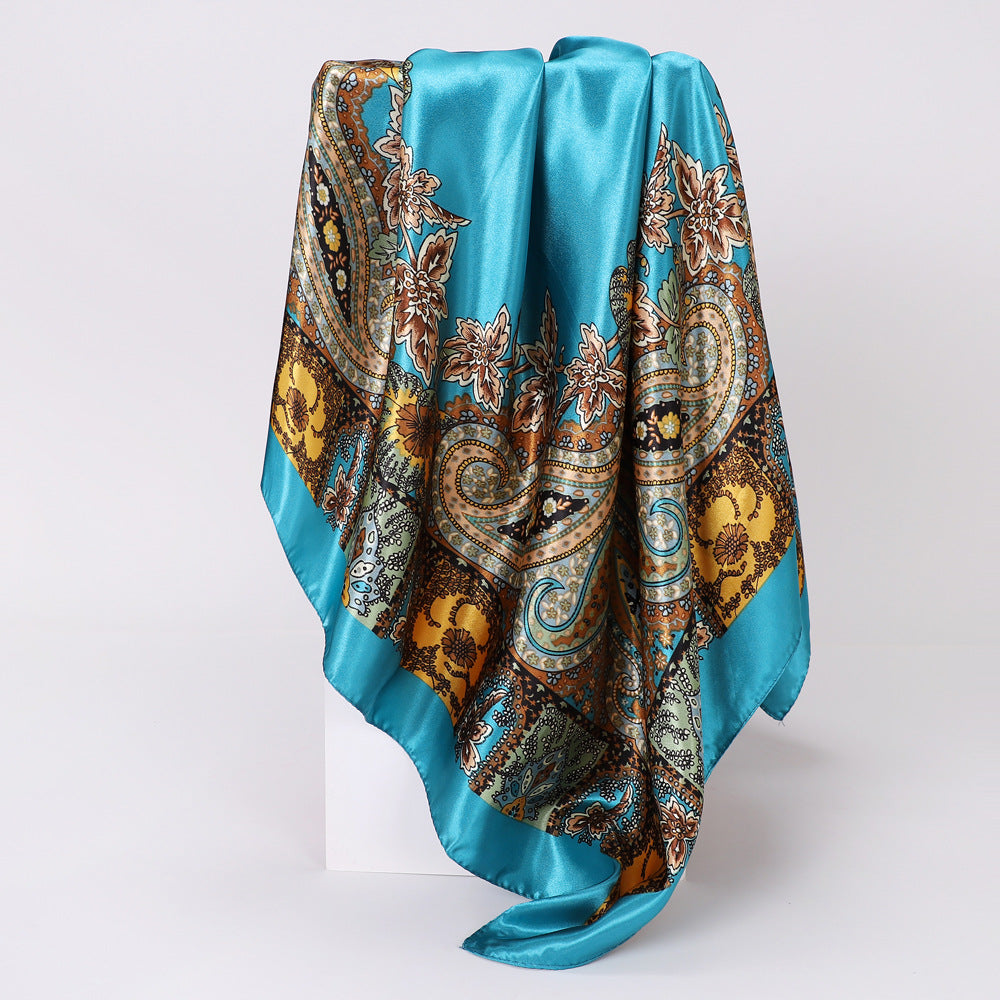 Cashew Print Silk Scarf for Women, European and American Trendy Versatile Shawl, 90cm Square Scarf
