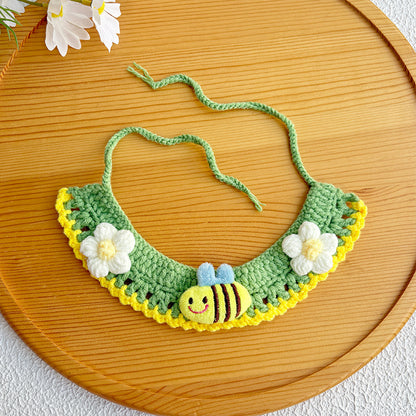 25 Spring Pet Knitted Scarf Cat Flower Woven Collar Dog Yarn Drool Towel Cute Orange Decoration