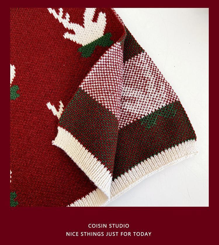 New Christmas Scarf for Women, Versatile, Brightening, Imitation Cashmere Reindeer Scarf, New Year Red Scarf