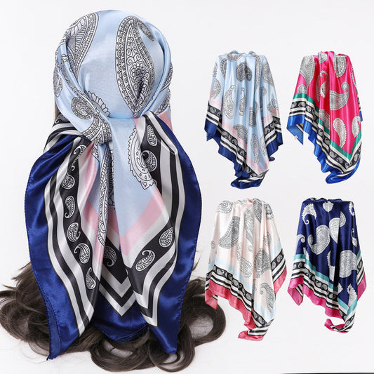 Simple All-Matching 90cm Square Scarf Headscarf Paisley Silk Scarf Women's Shawl