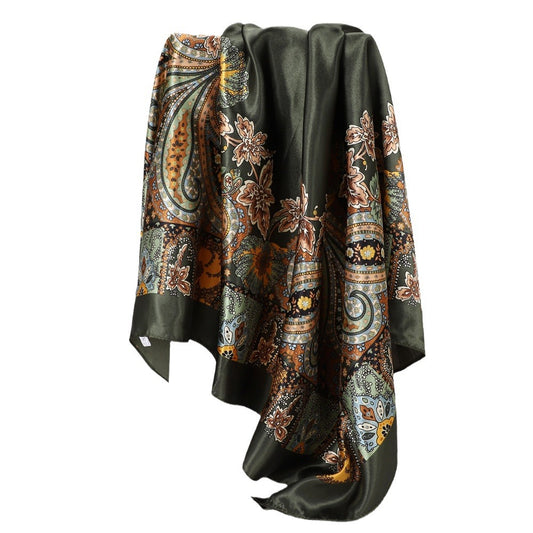 Cashew Print Silk Scarf for Women, European and American Trendy Versatile Shawl, 90cm Square Scarf
