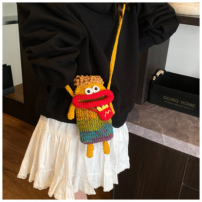 Yarn Crochet Sausage Mouth Phone Bag Finished Handmade Knitted Ugly Cute Crossbody Bag Women's Bag Children's Coin Purse