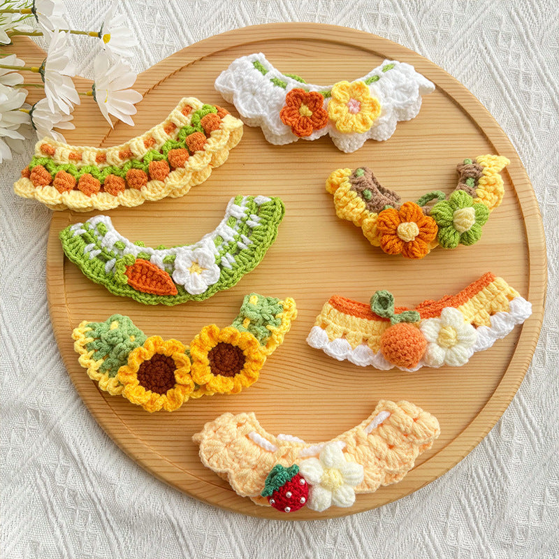 25 Spring Pet Knitted Scarf Cat Flower Woven Collar Dog Yarn Drool Towel Cute Orange Decoration