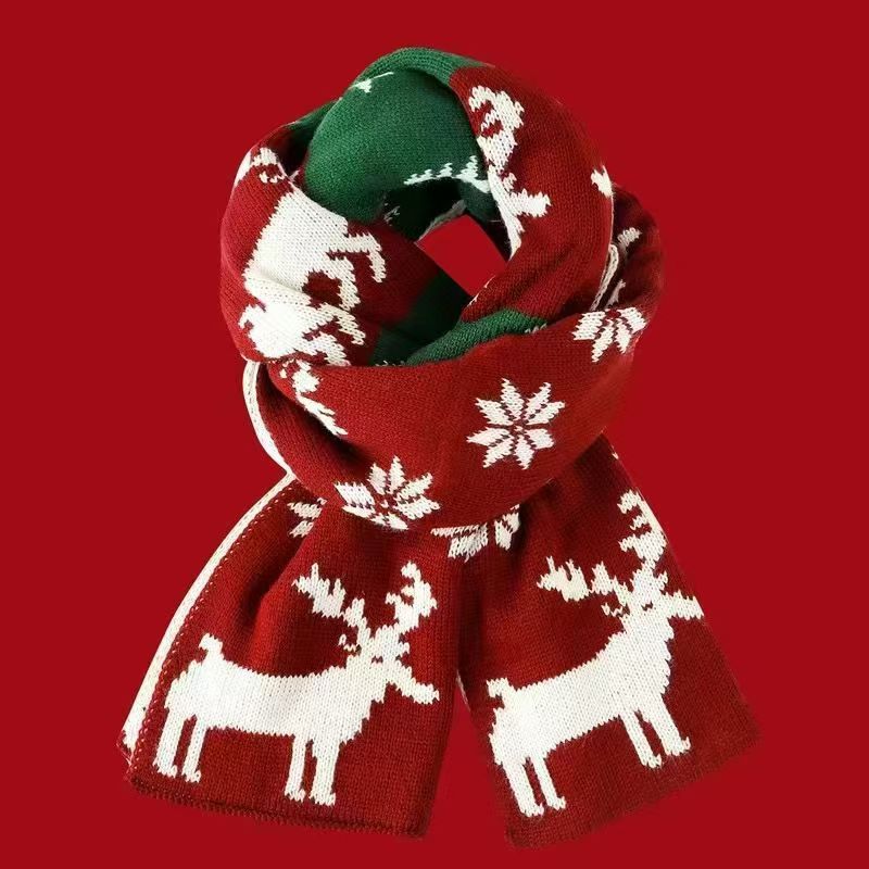 New Christmas Scarf for Women, Versatile, Brightening, Imitation Cashmere Reindeer Scarf, New Year Red Scarf